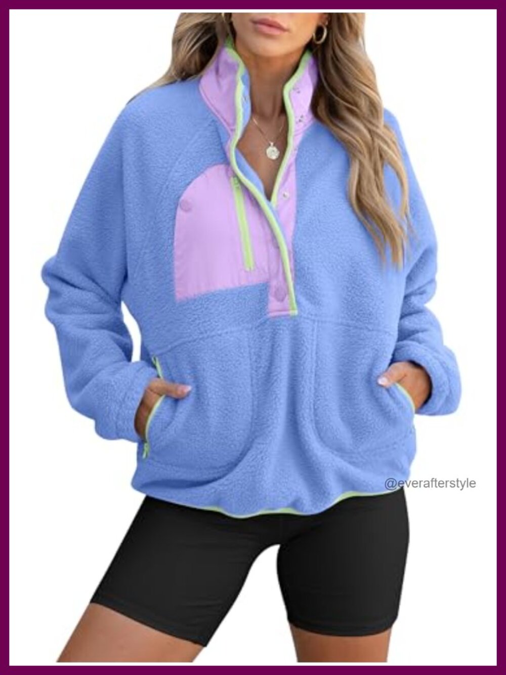 Fuzzy Fleece Pullover Sherpa Jacket Button Down Sweatshirt with Pockets